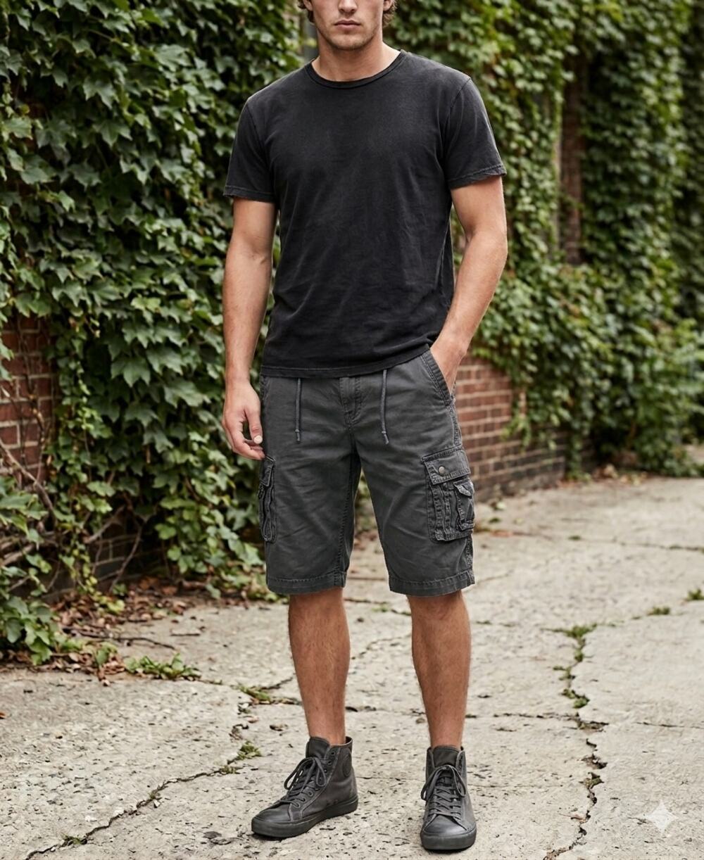 Men’s Cargo Shorts 32 Utility Workwear Cotton Special Finish Zip Pocket Gray